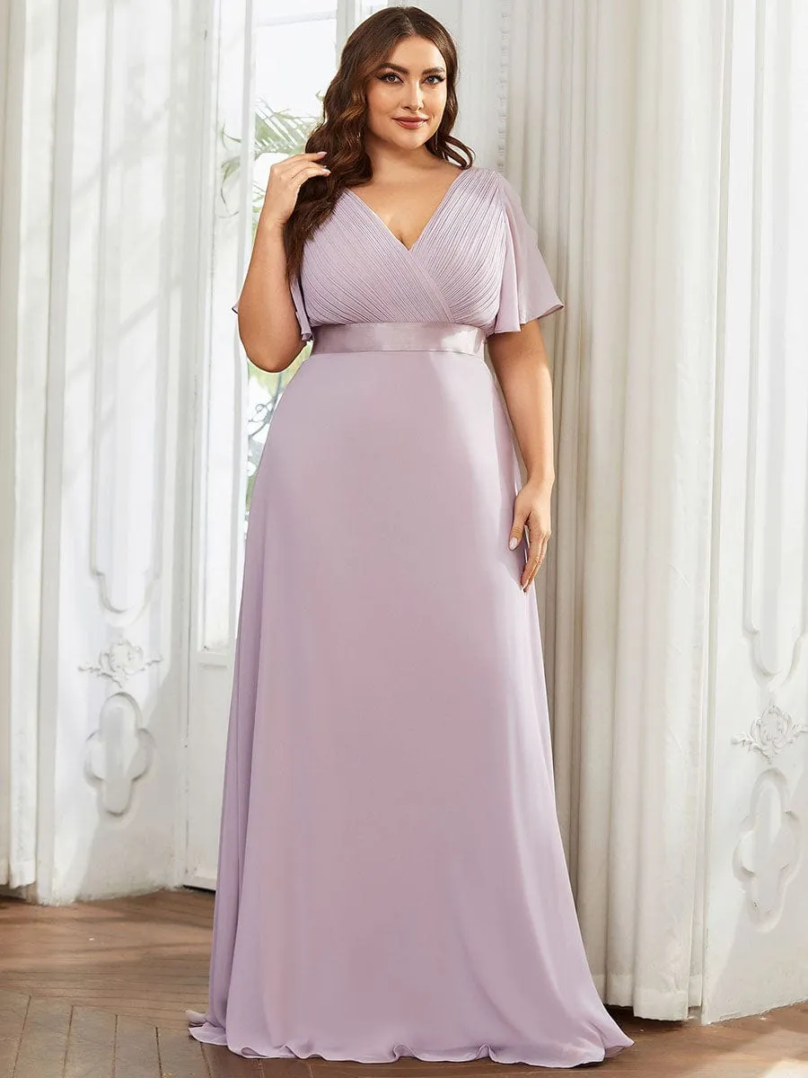 Monica | Plus Size Simple Empire Waist Flutter Sleeve Evening Dress