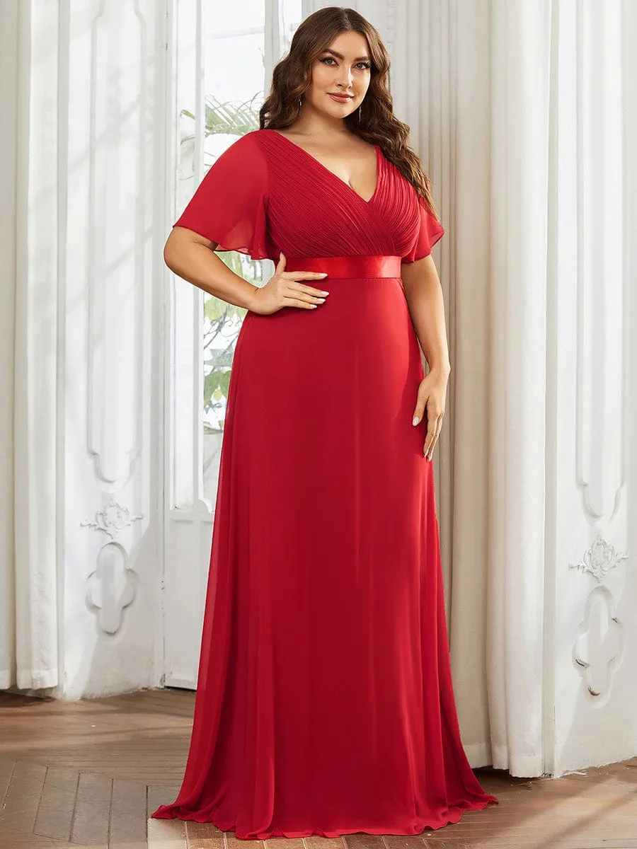 Monica | Plus Size Simple Empire Waist Flutter Sleeve Evening Dress