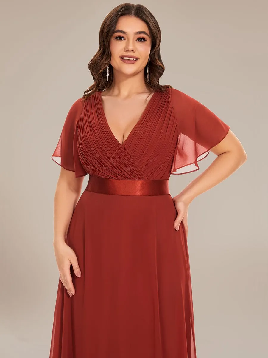 Monica | Plus Size Simple Empire Waist Flutter Sleeve Evening Dress