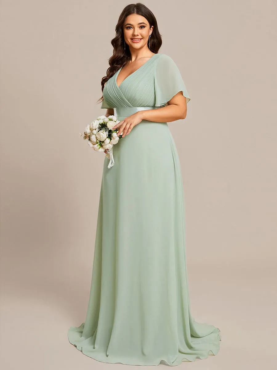 Monica | Plus Size Simple Empire Waist Flutter Sleeve Evening Dress