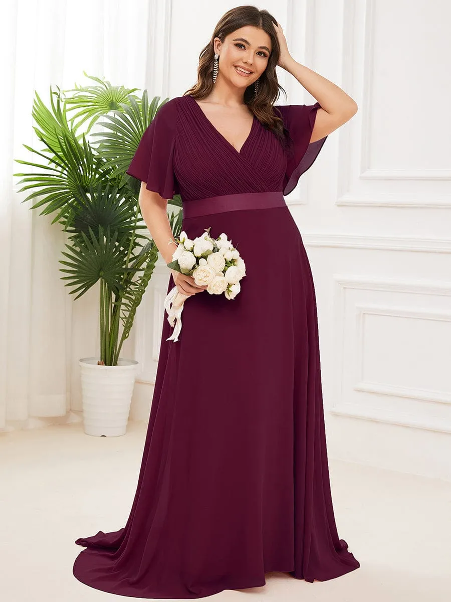 Monica | Plus Size Simple Empire Waist Flutter Sleeve Evening Dress