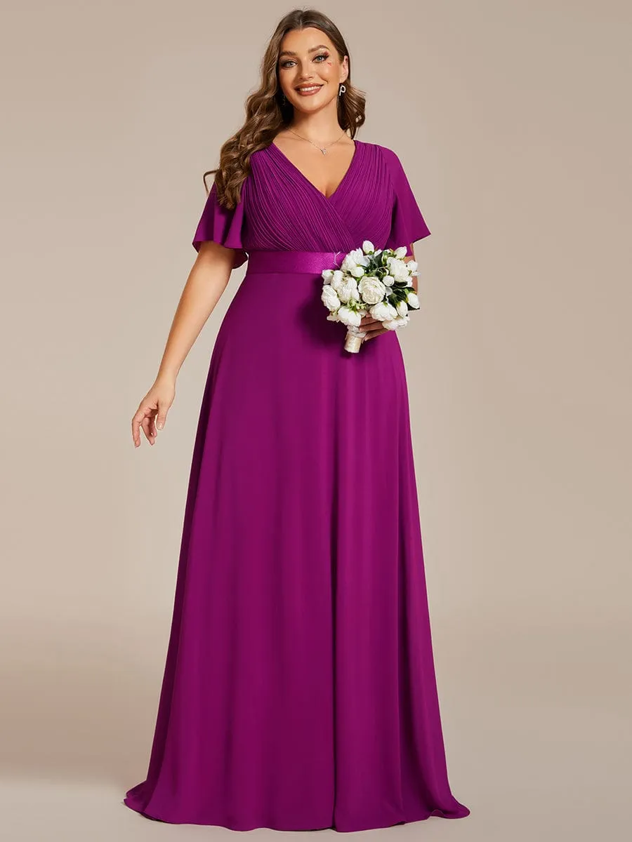 Monica | Plus Size Simple Empire Waist Flutter Sleeve Evening Dress