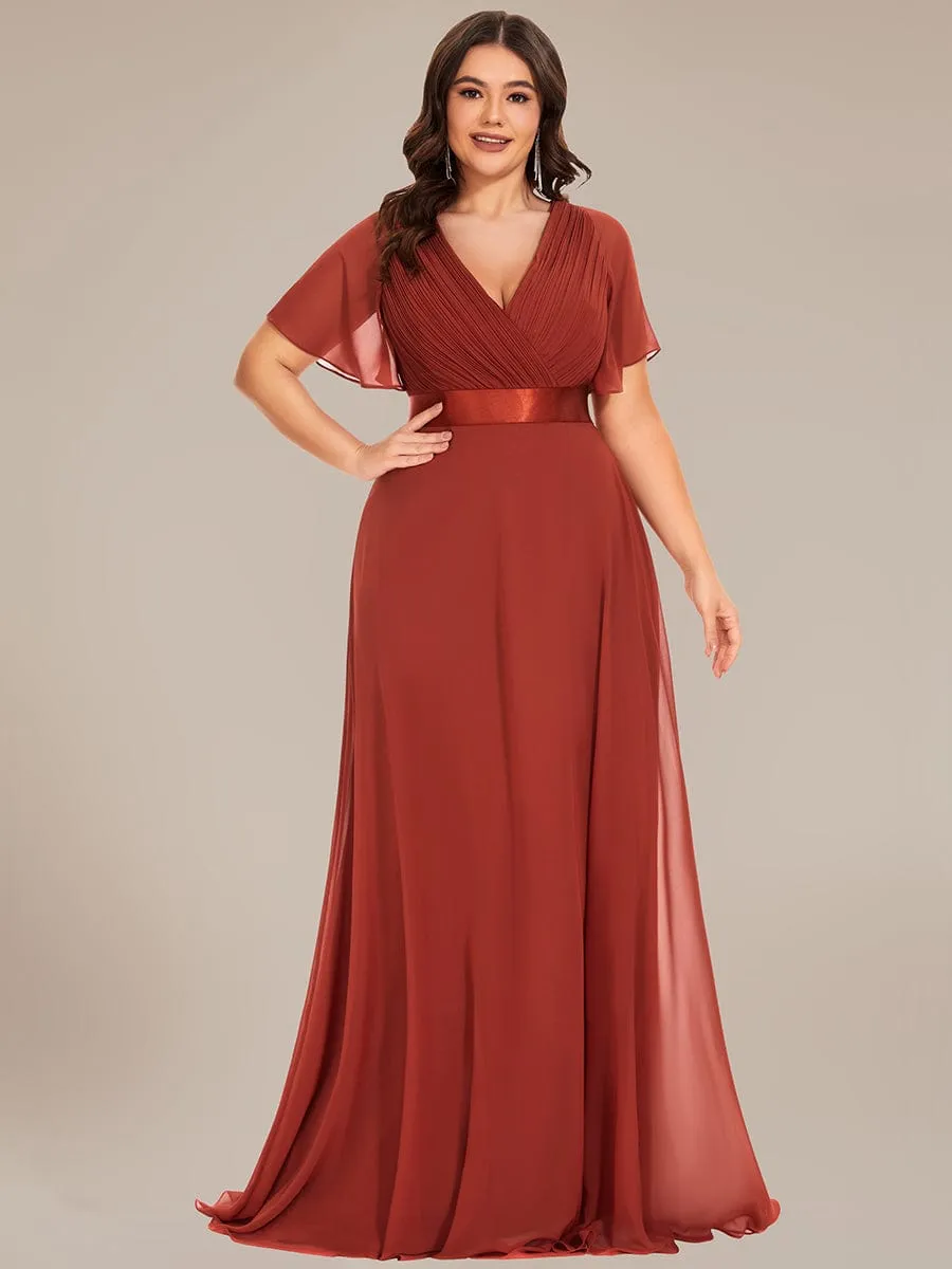 Monica | Plus Size Simple Empire Waist Flutter Sleeve Evening Dress