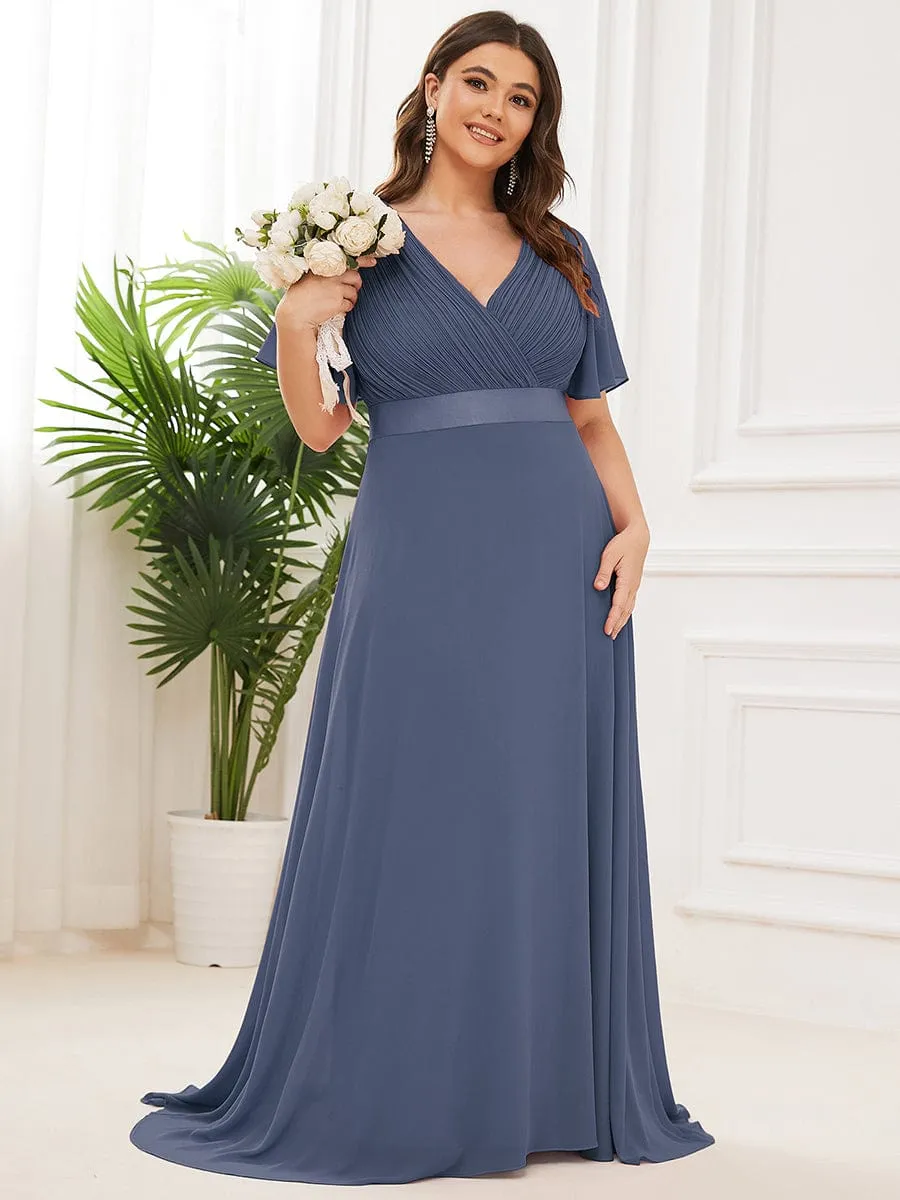 Monica | Plus Size Simple Empire Waist Flutter Sleeve Evening Dress