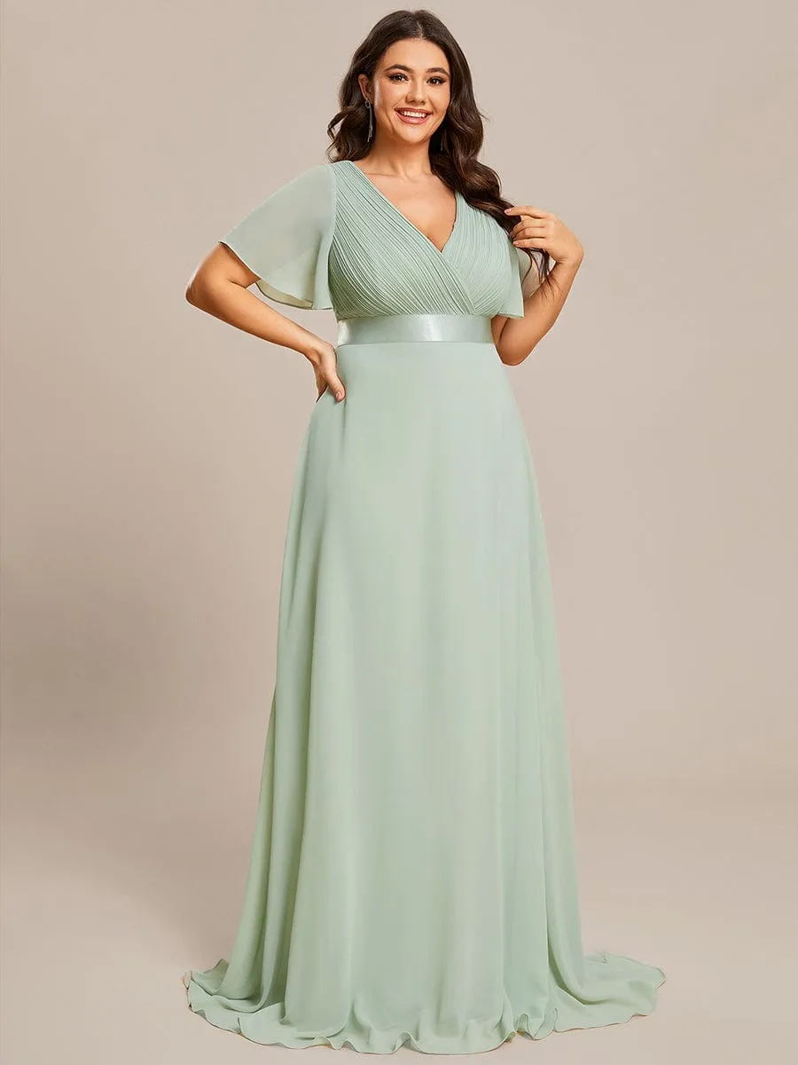 Monica | Plus Size Simple Empire Waist Flutter Sleeve Evening Dress