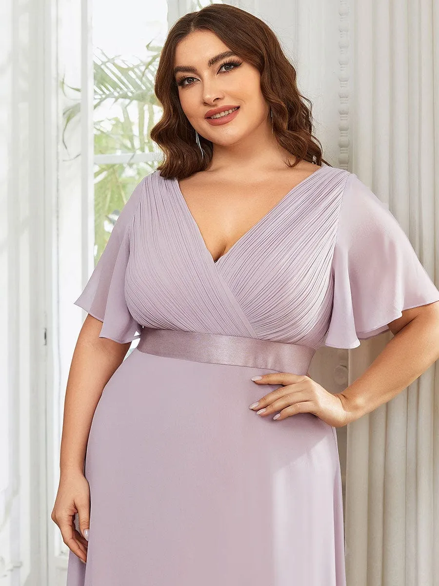 Monica | Plus Size Simple Empire Waist Flutter Sleeve Evening Dress