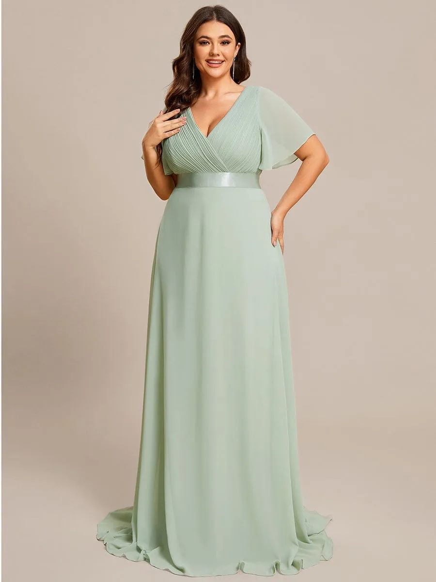 Monica | Plus Size Simple Empire Waist Flutter Sleeve Evening Dress