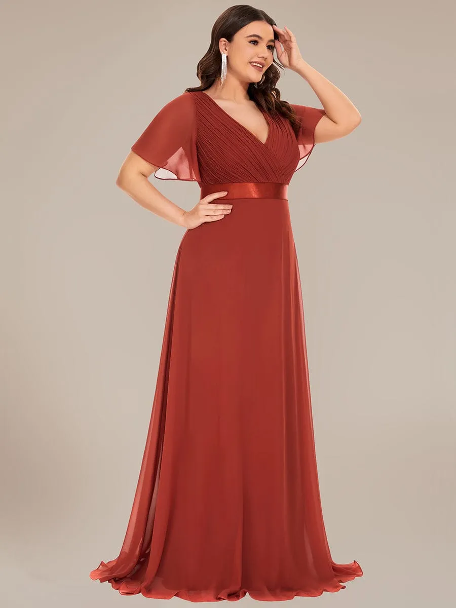 Monica | Plus Size Simple Empire Waist Flutter Sleeve Evening Dress