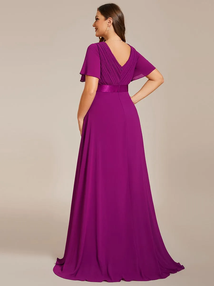 Monica | Plus Size Simple Empire Waist Flutter Sleeve Evening Dress