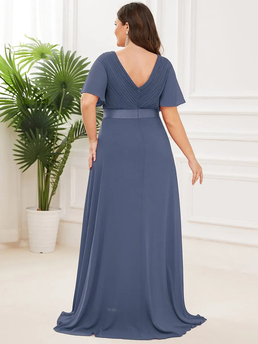 Monica | Plus Size Simple Empire Waist Flutter Sleeve Evening Dress