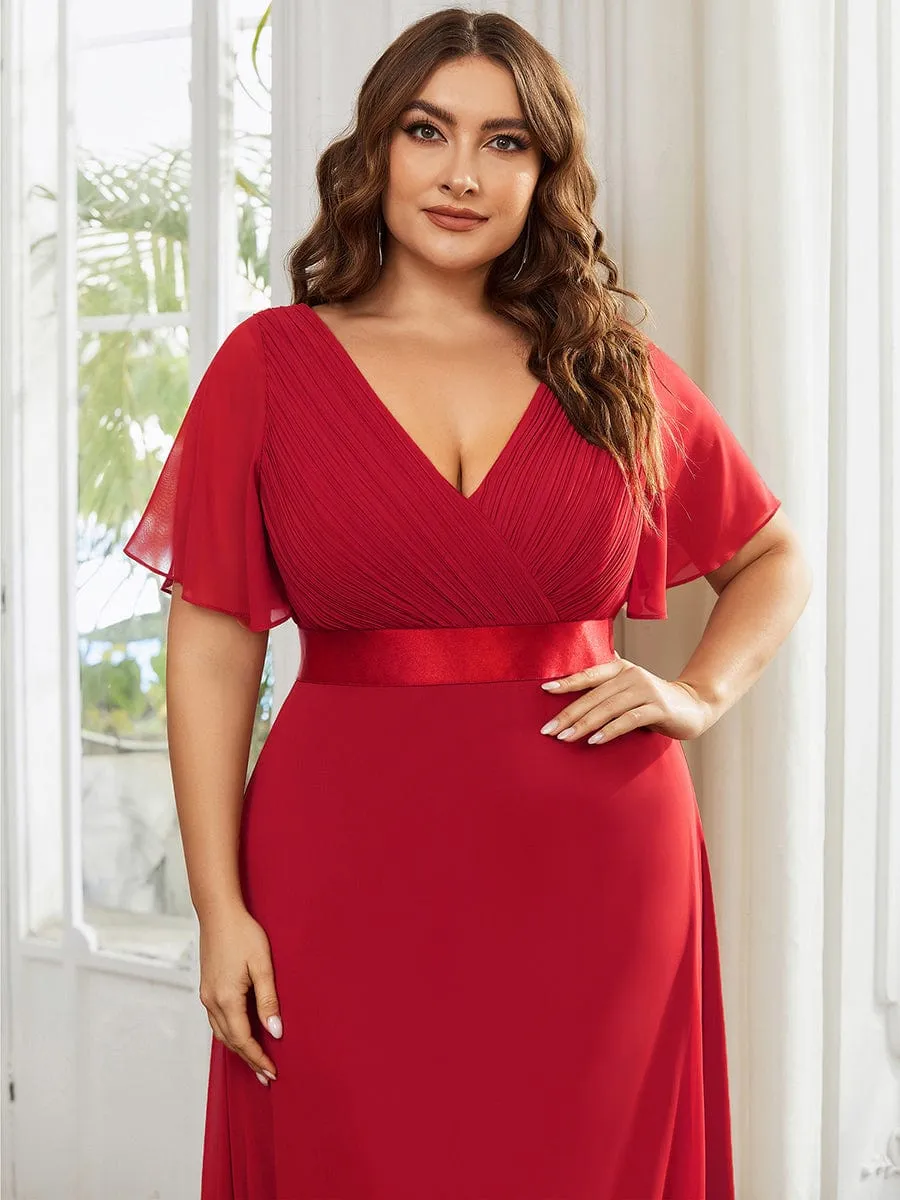 Monica | Plus Size Simple Empire Waist Flutter Sleeve Evening Dress