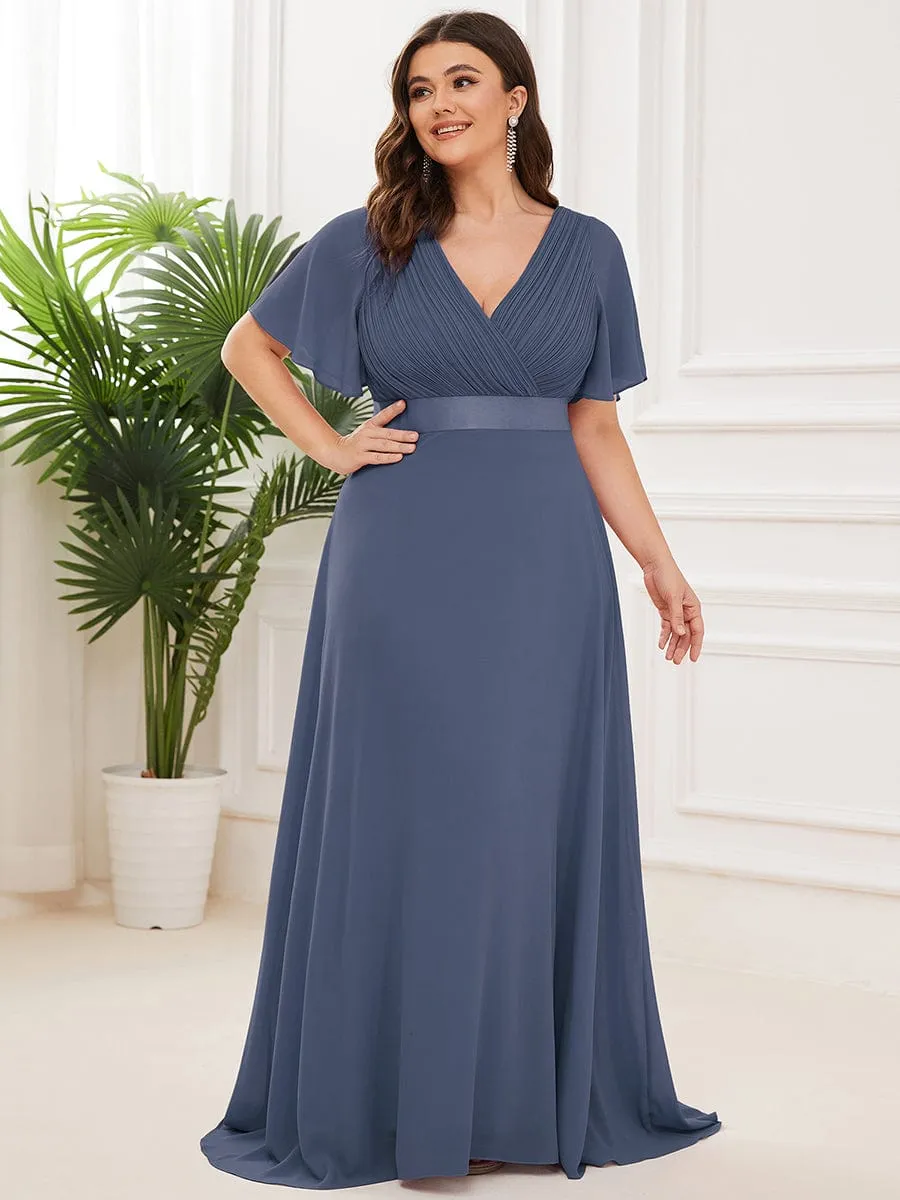 Monica | Plus Size Simple Empire Waist Flutter Sleeve Evening Dress