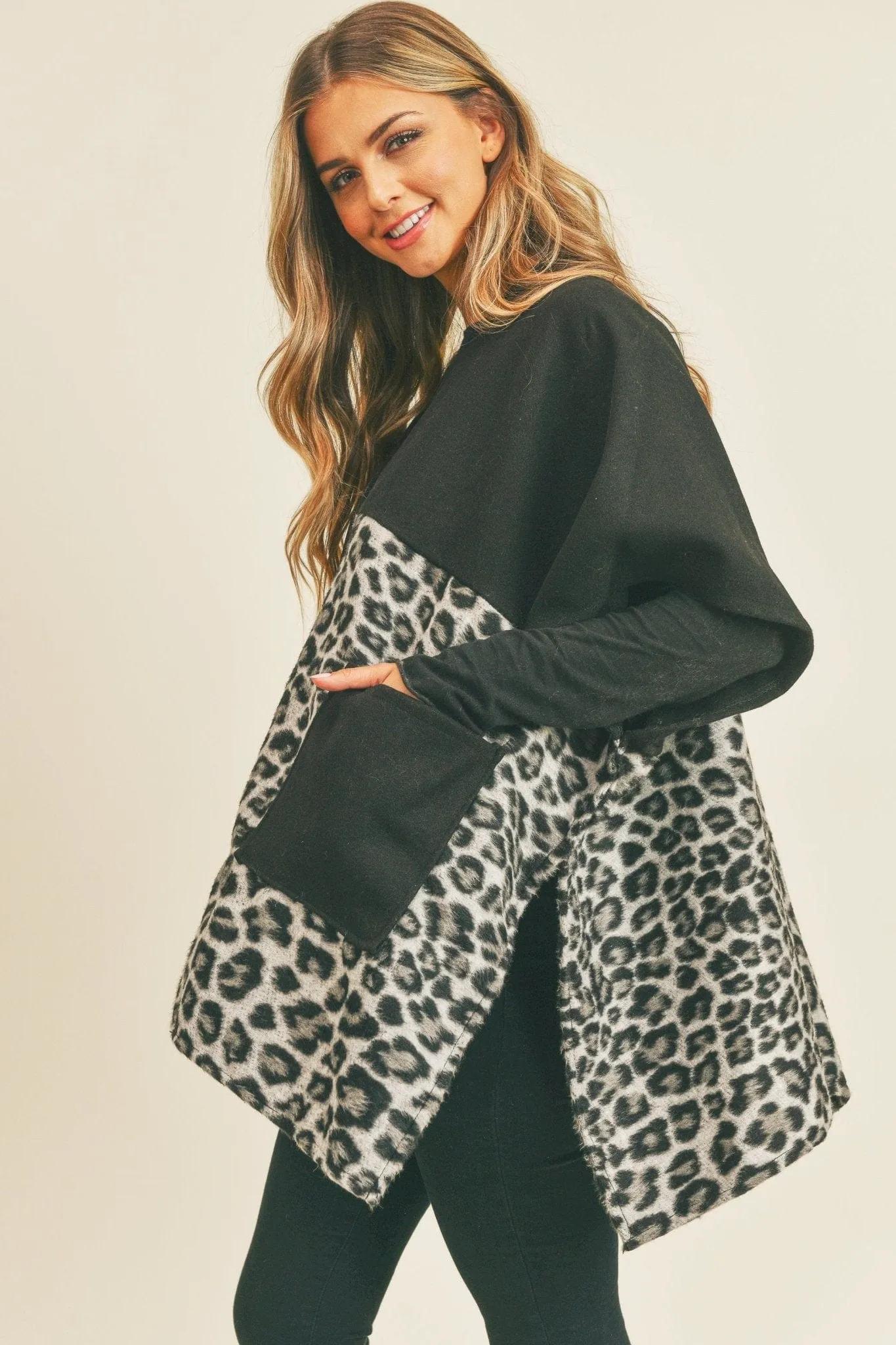 MS0260 Sienna Leopard Knit Kimono With Pockets