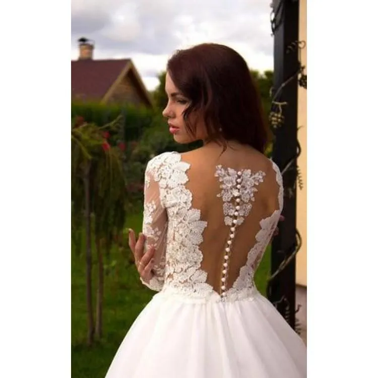 Princess A-Line V-Neck Tulle Ivory Long Sleeves Wedding Dresses,Dresses For Wedding Party ,WDY0163