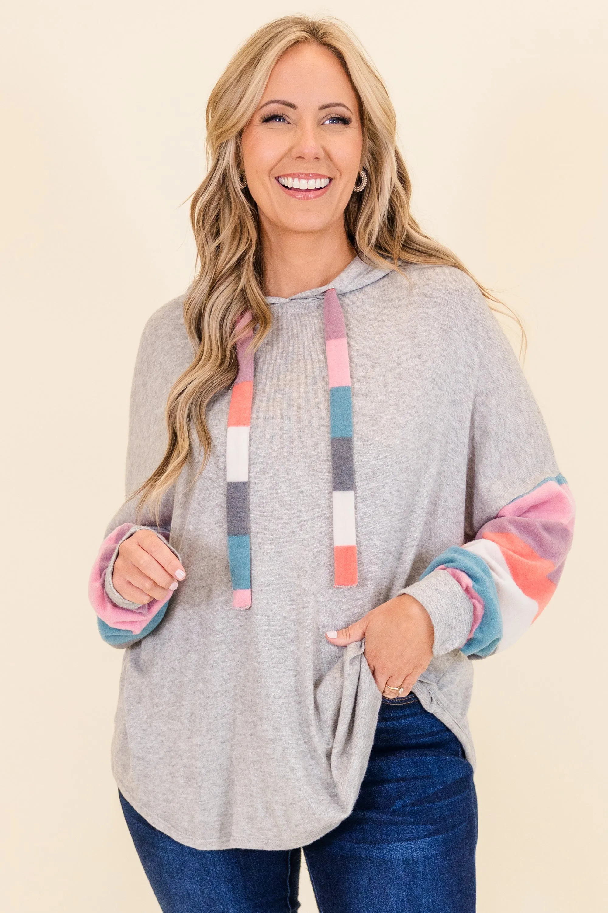 Sherbert Scoop Hoodie, Grey-Teal