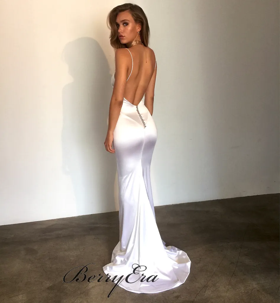 Silver Long Mermaid Simple Prom Dresses, Affordable Prom Dresses