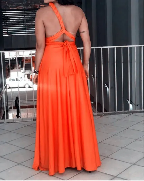 Simple Floor-length Orange Bridesmaid Dresses