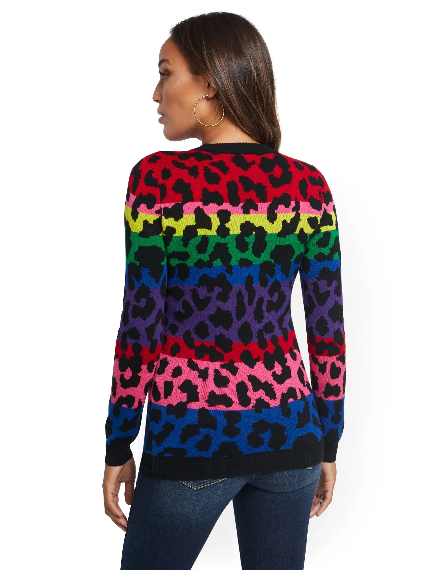 Striped Animal Print Crewneck Sweater