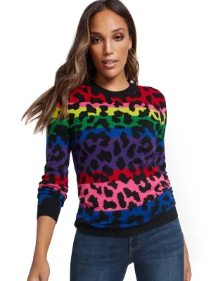 Striped Animal Print Crewneck Sweater