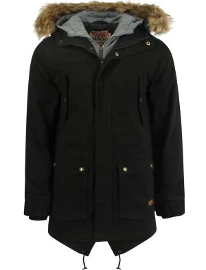 Tokyo Laundry  black parka jacket with detachable fur trim