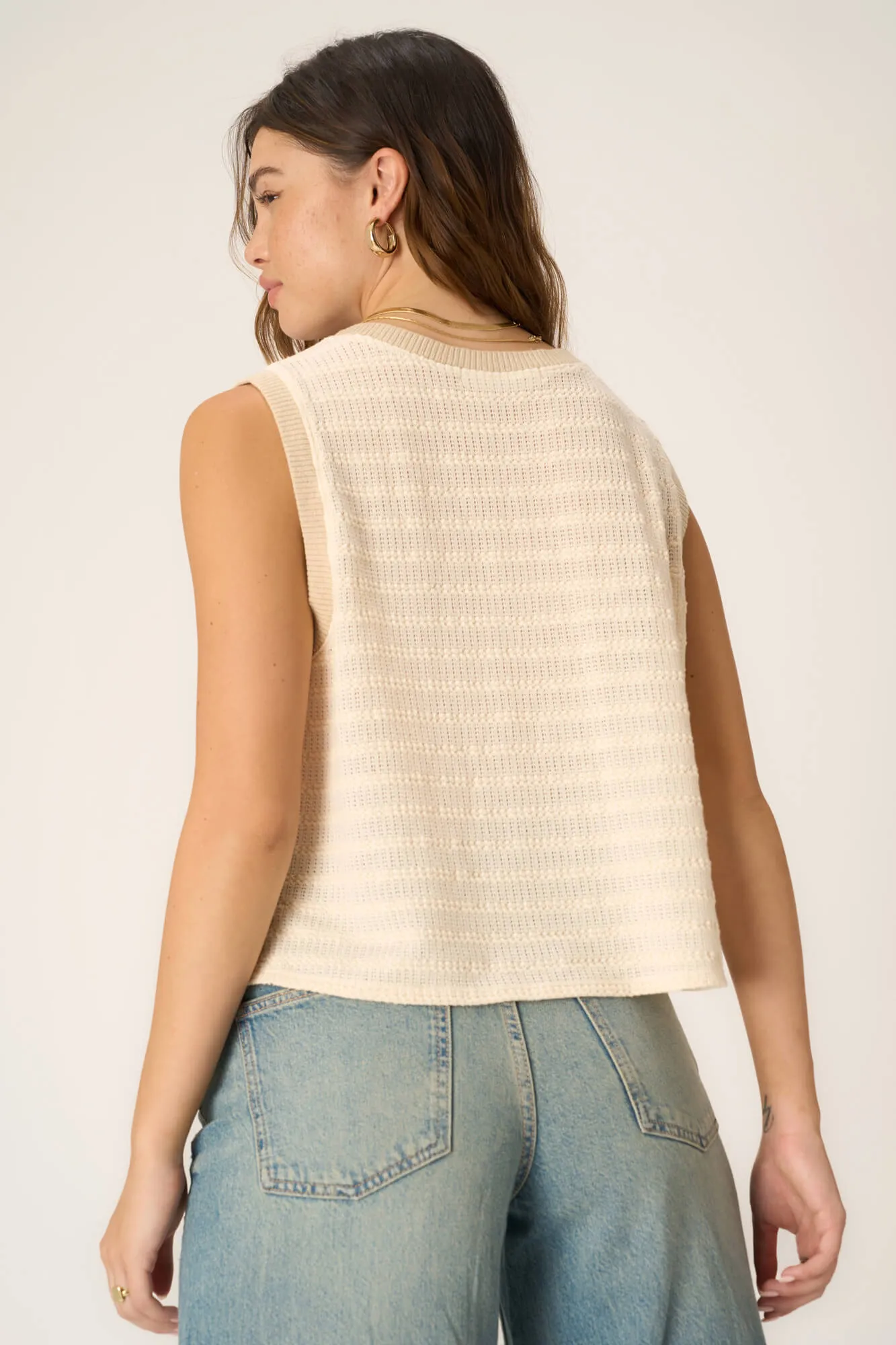 Viva Button Front Sweater Tank - Chalk