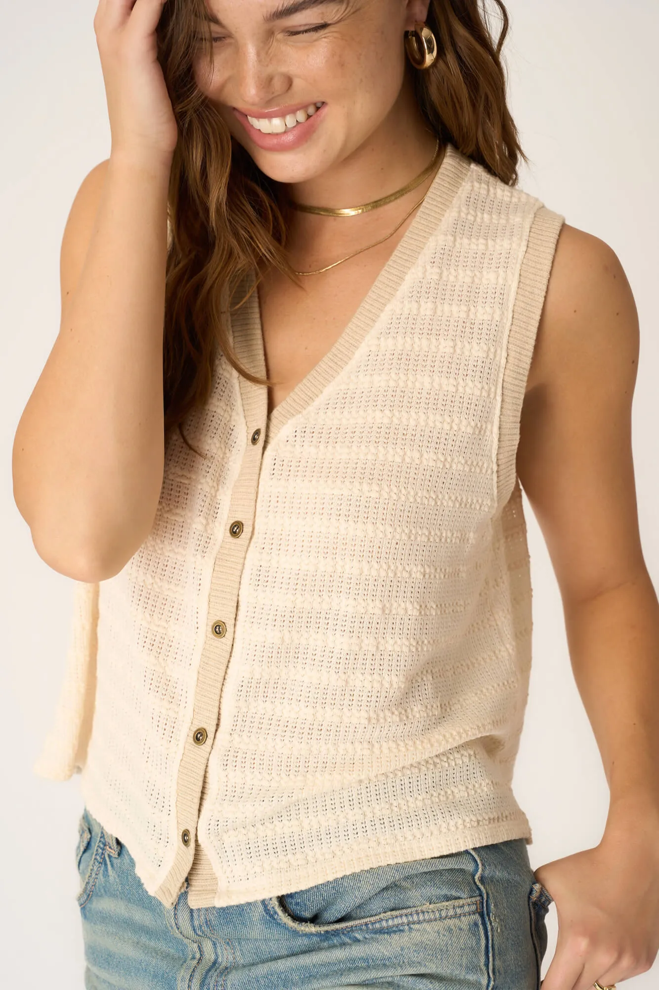 Viva Button Front Sweater Tank - Chalk