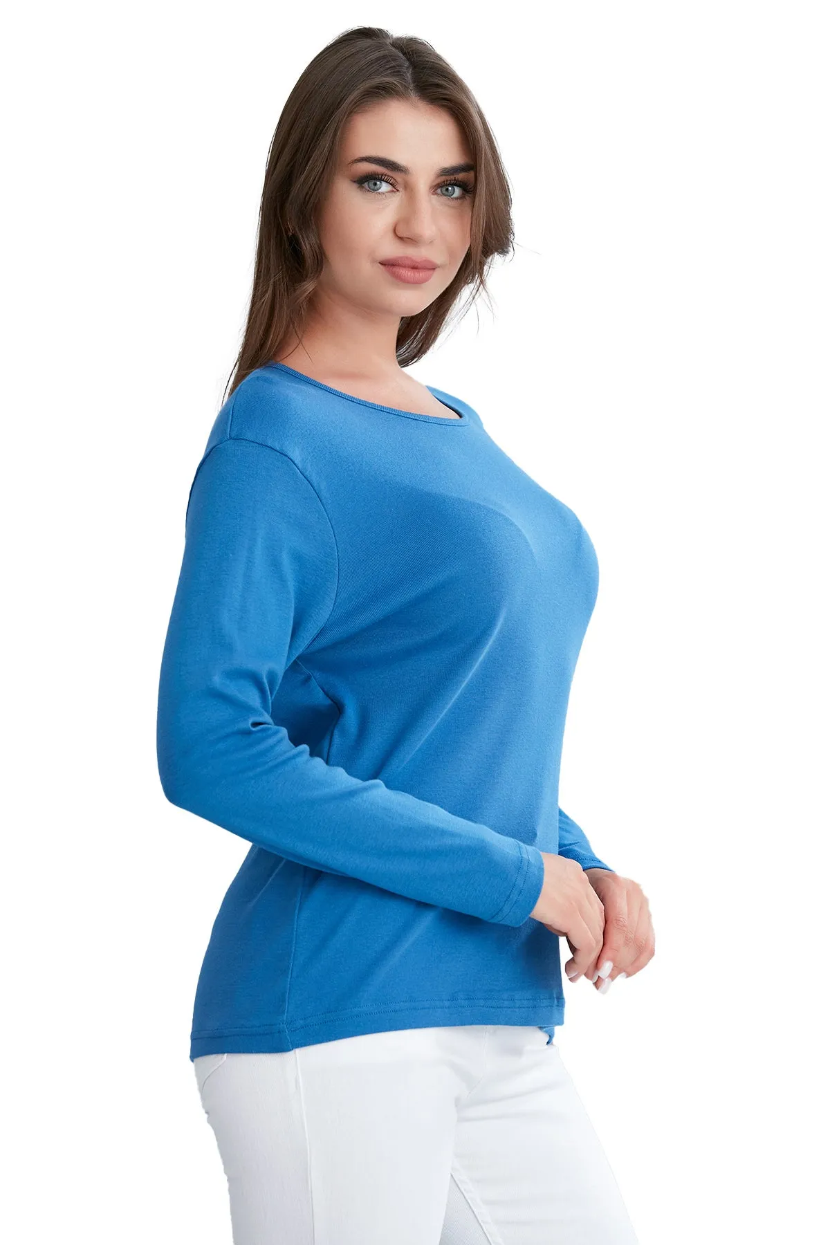 Women Long Sleeve Scoop Neck T-Shirt  in Pretty Fall Colors