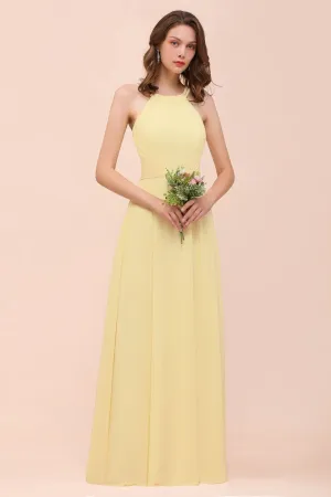 Yellow Sleeveless Chiffon Bridsmaid Dress Simple Wedding Dress