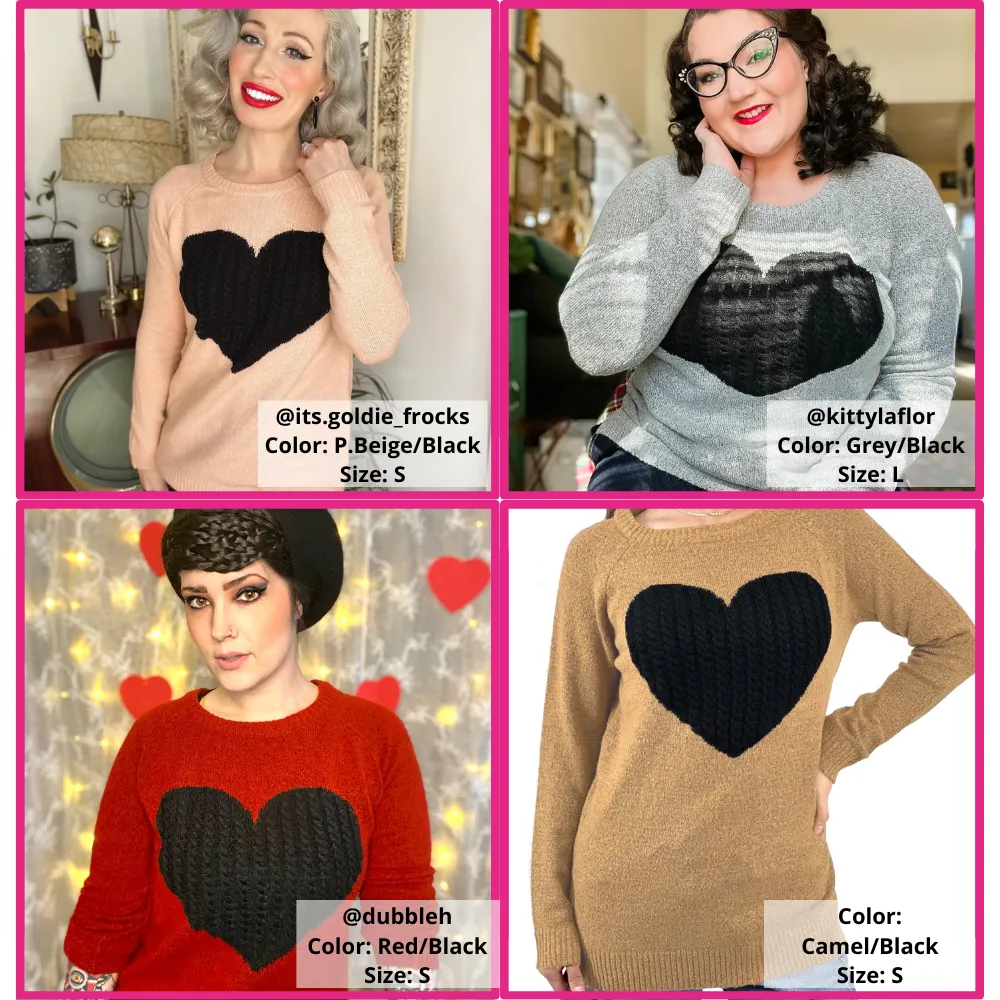 YEMAK Women's Pullover Sweater Long Sleeve Crewneck Heart Knitted Top Sweaters MK8236 (S-L)