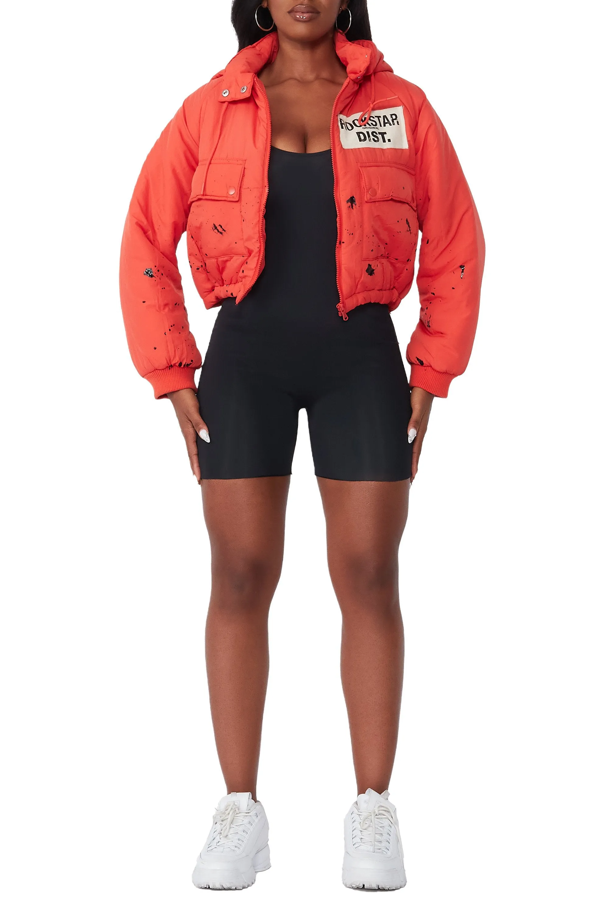 Zayla Orange Art Dist. Puffer Jacket