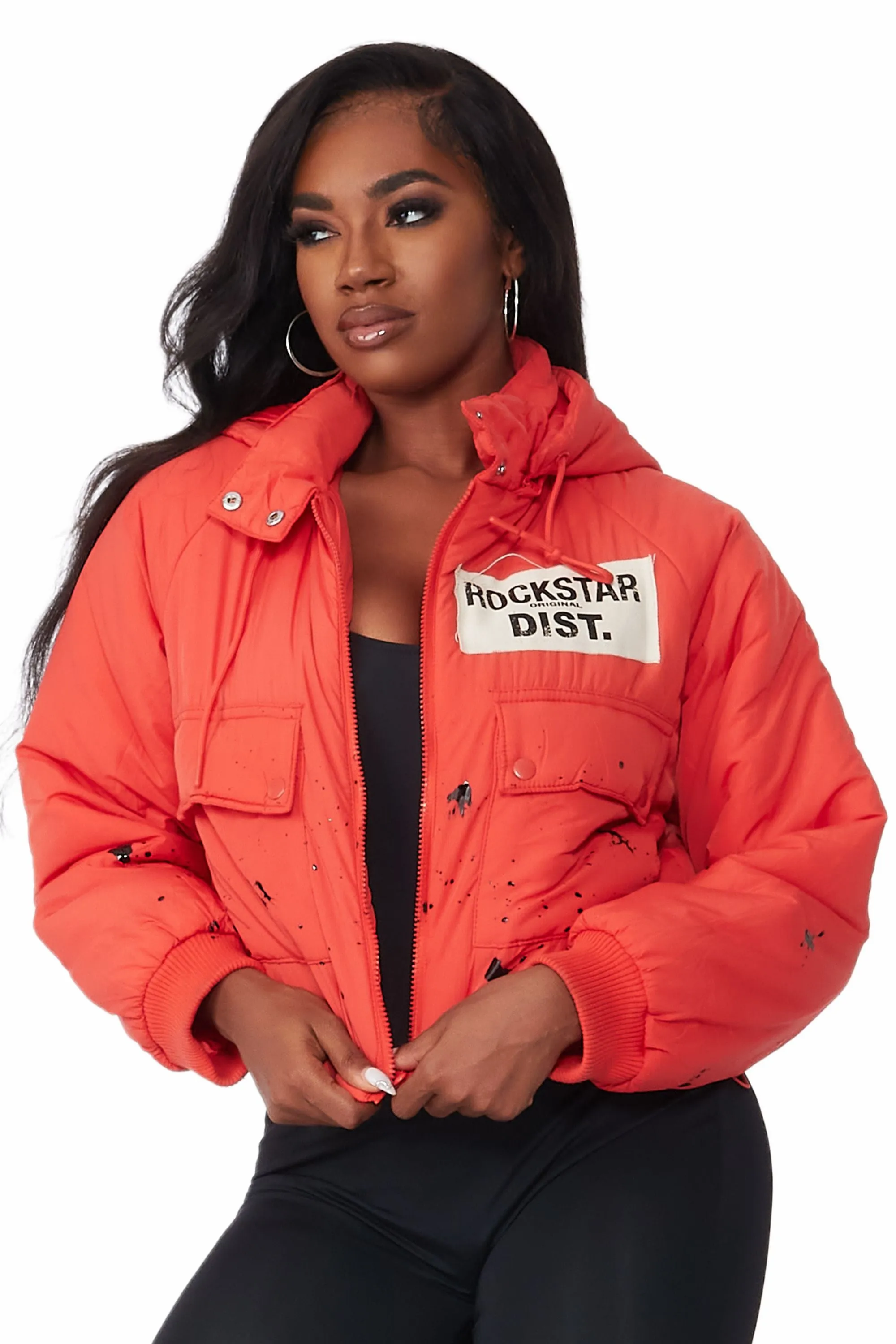 Zayla Orange Art Dist. Puffer Jacket