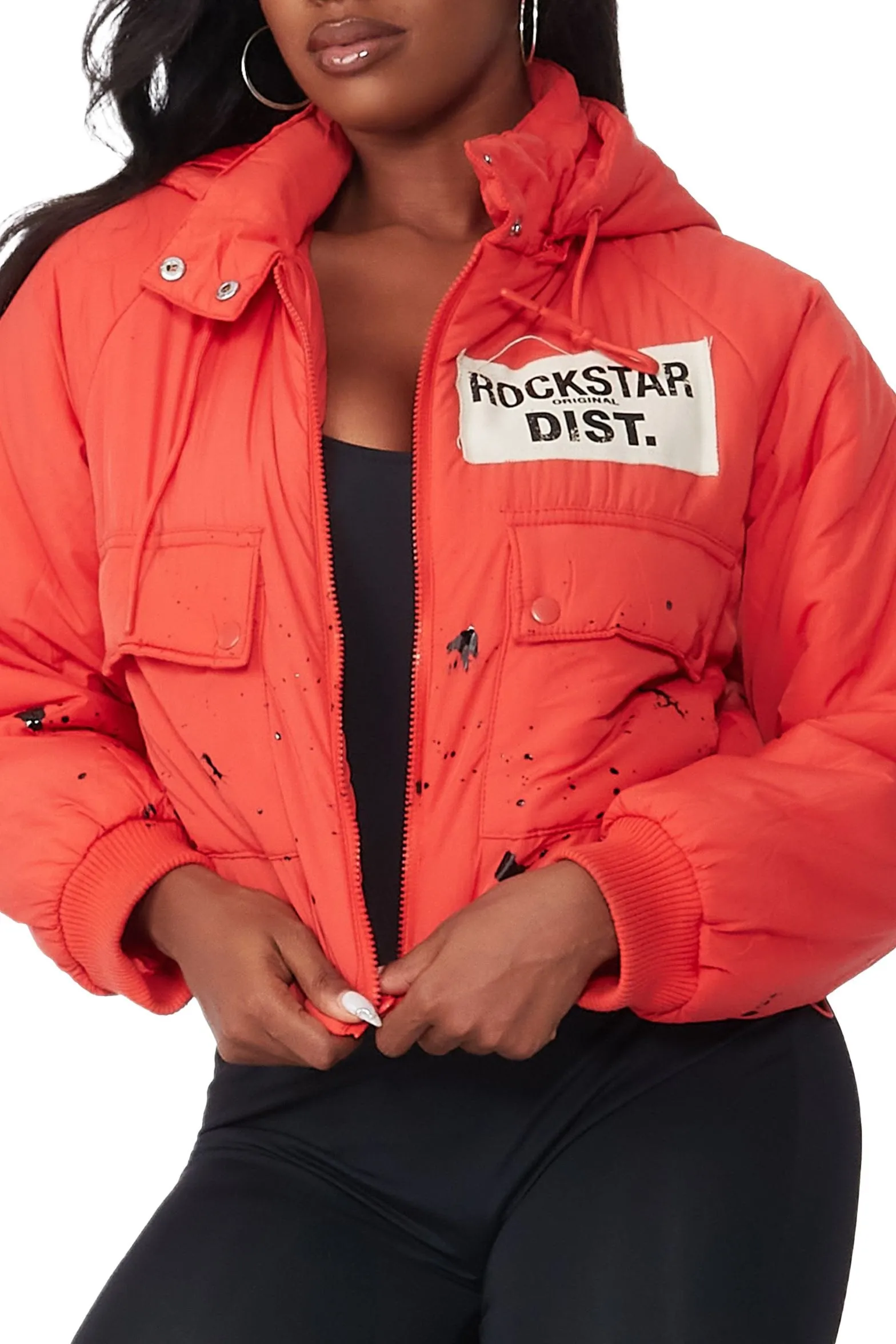 Zayla Orange Art Dist. Puffer Jacket