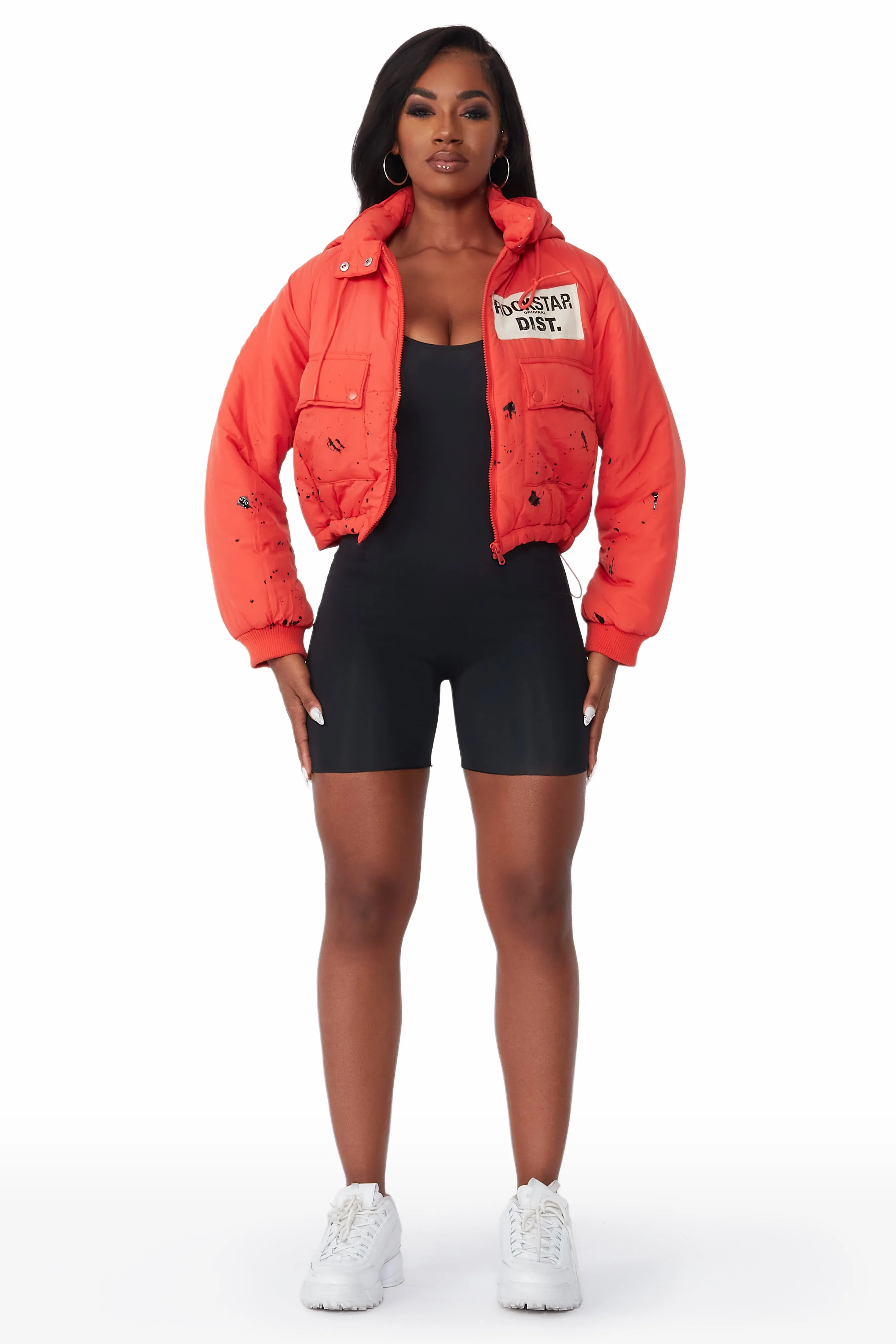 Zayla Orange Art Dist. Puffer Jacket